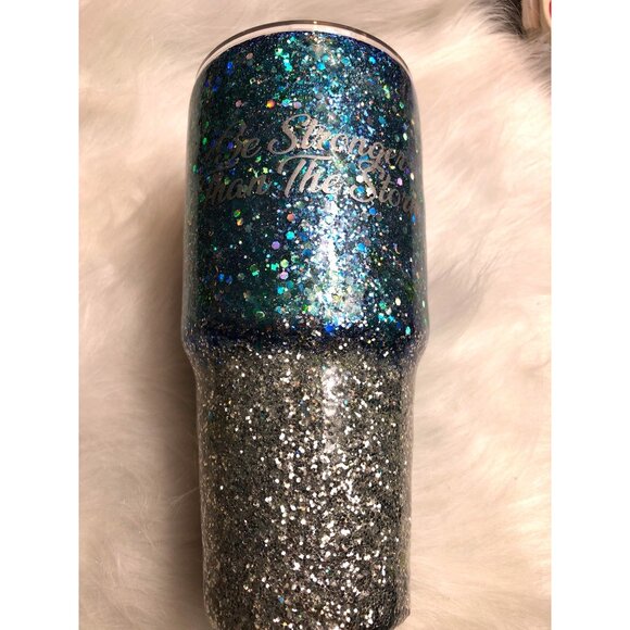 Alcohol Ink Tumbler 30 oz Stainless Steel Insulated Travel Mug Blue & Silver Cup - Picture 3 of 10